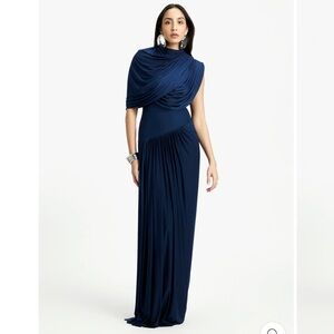 Deme By Gabriella Bloom Navy Draped Maxi Dress